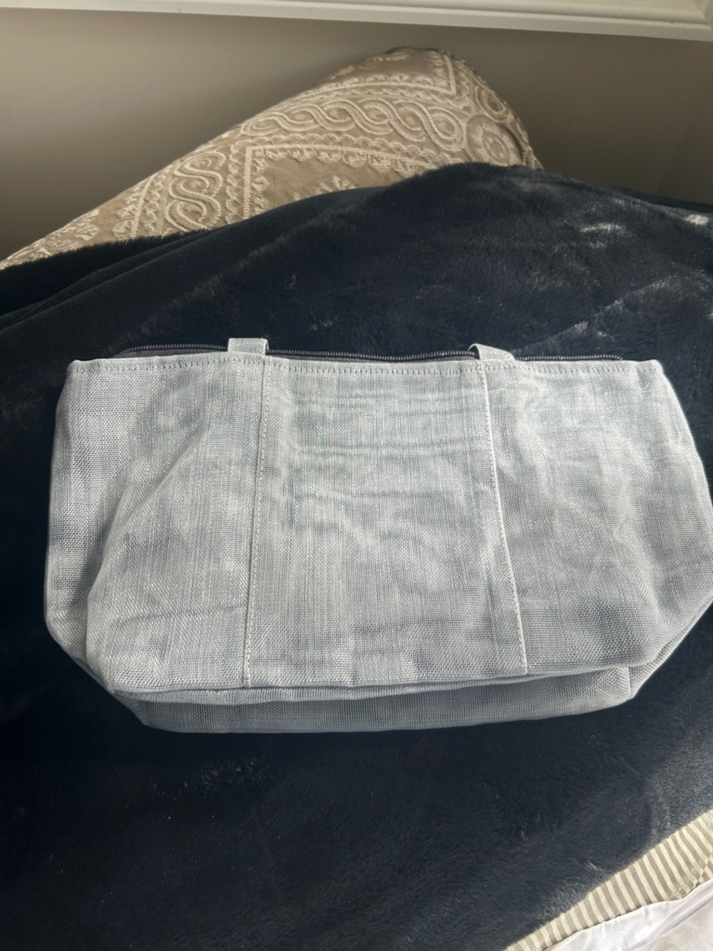 Light Gray Canvas Tote Bag with Top Zipper